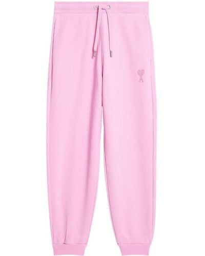 Ami Paris Embroidered-logo Cotton Track Trousers - Pink