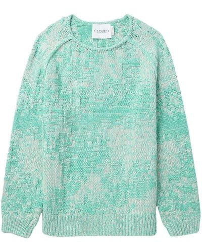 Closed Patterned Intarsia-knit Cotton Jumper - Green