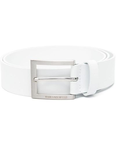 Karl Lagerfeld Engraved-buckle Leather Belt - White