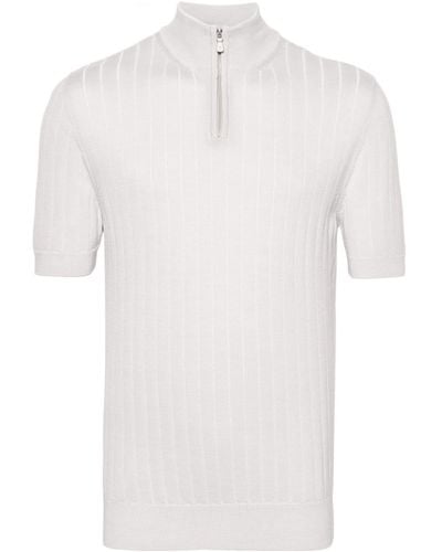 Eleventy Ribbed-knit Polo Shirt - White