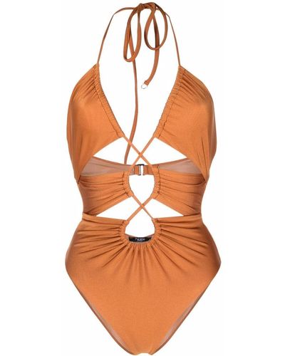 Noire Swimwear Gathered Cut-out Swimsuit - Orange