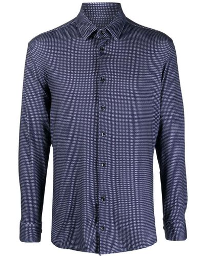 Giorgio Armani Long-sleeve Checked Stretch-cotton Shirt - Blue