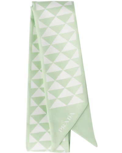 Prada Triangle-logo Twill Scarf - Green