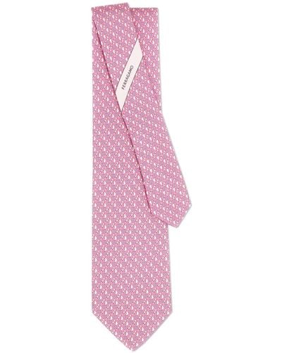 Ferragamo Equestrian-print Silk Tie - Pink