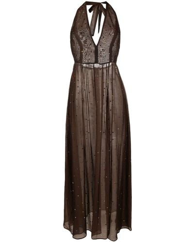 Oséree Lurex-detail Halterneck Dress - Brown