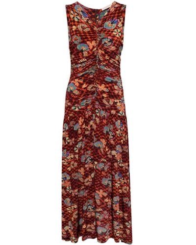 Ulla Johnson Drapiertes Kleid mit Blumen-Print - Rot