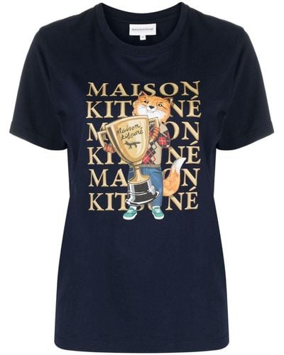 Maison Kitsuné Fox Champion T-Shirt - Blau