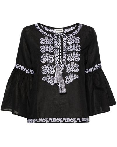 P.A.R.O.S.H. Ciclone Floral-embroidered Blouse - Black