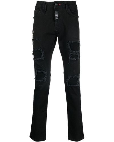 Philipp Plein Ripped Slim-cut Jeans - Black