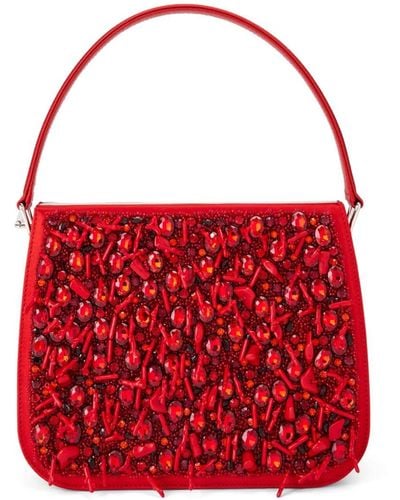 Ferragamo Beaded Satin Shoulder Bag - Red