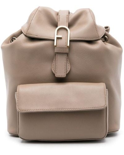 Furla Flow Leather Backpack - Grey
