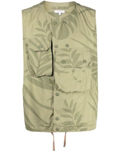 Engineered Garments Leaf-print Cover Vest Gilet - Green