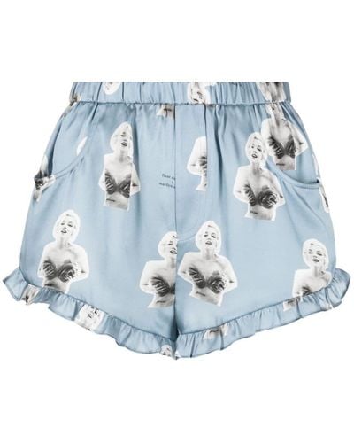 Fleur du Mal Pantalones cortos de seda de x Marilyn Monroe - Azul