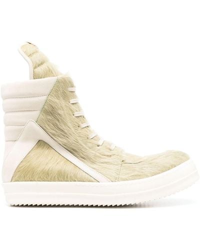 Rick Owens Geobasket Chunky-sole Pony-hair Hight-top Sneakers - Natural