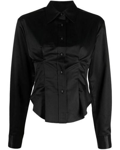 Cynthia Rowley Satin-trim Slim-cut Shirt - Black