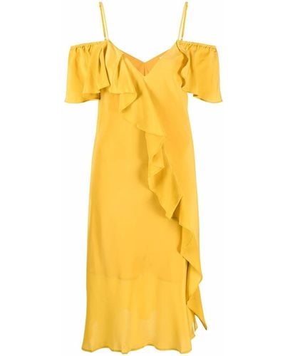 Gold Hawk Ruffle-detail V-neck Dress - Yellow
