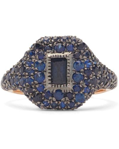 SHAY 18kt Rose Gold Sapphire Signet Pinky Ring - Blue