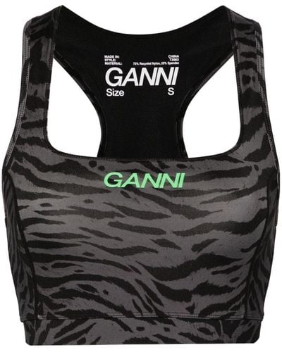 Ganni Logo Zebra-print Crop Top - Black