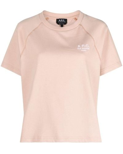 A.P.C. Logo-embroidered Cotton T-shirt - Pink
