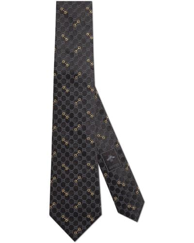 Gucci Monogram-pattern Silk Tie - Gray