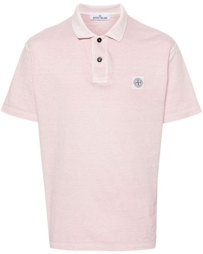 Stone Island Compass-motif Cotton Polo Shirt - Pink
