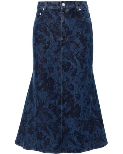 Erdem Floral-print Denim Skirt - Blue