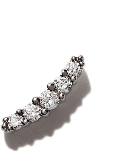 Stone Paris 18kt Black Gold Line Button Diamond Earring - White