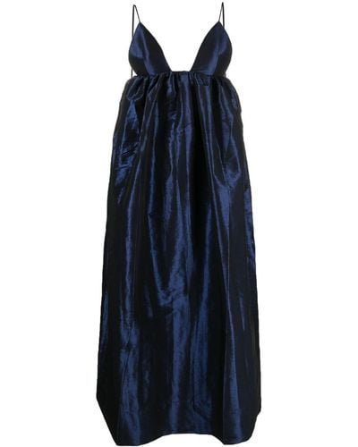 Ganni Taffeta Midi Dress - Blue