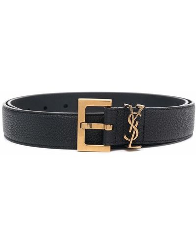 Saint Laurent Cinturon fino de piel - Negro