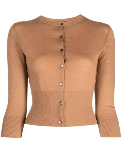 N.Peal Cashmere Cropped Fine-knit Cashmere Cardigan - Brown