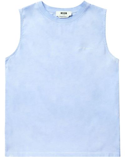 MSGM Logo-embroidered Cotton Tank Top - Blue
