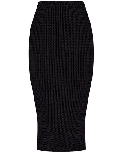 Issey Miyake Seersucker Midi Pencil Skirt - Black