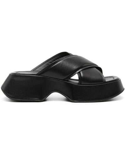 Vic Matié Crossover-strap Leather Slides - Black