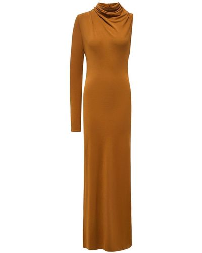 12 STOREEZ Draped Asymmetric Long Dress - Brown