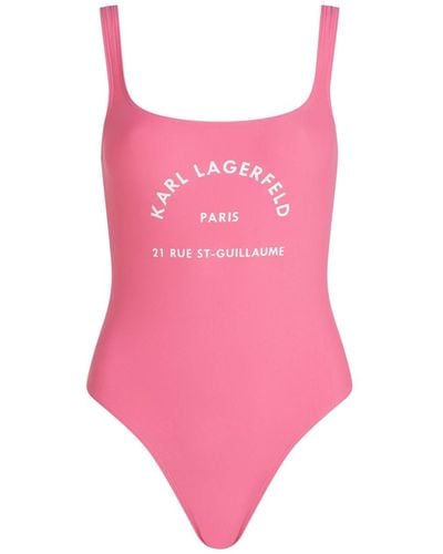 Karl Lagerfeld Rue St.guillaume Logo-print Swimsuit - Pink
