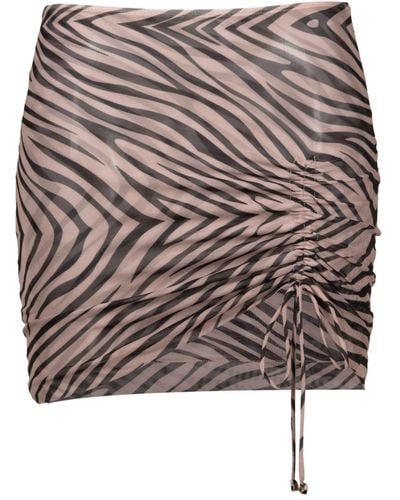 Amir Slama Geometric Animal-pattern Miniskirt - Brown