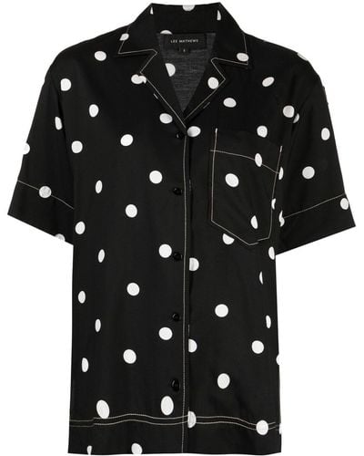 Lee Mathews Olive Ss Polka Dot-print Shirt - Black