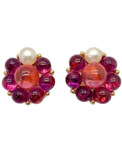 JENNIFER GIBSON JEWELLERY Vintage Pink Glass Sphere & Pearl Earrings 1970s - Red