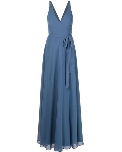 Marchesa V-neck Tie-waist Gown - Blue