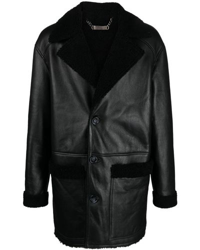 Philipp Plein Ledermantel mit Shearling-Futter - Schwarz