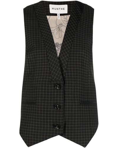 Munthe Grid-pattern V-neck Waistcoat - Black