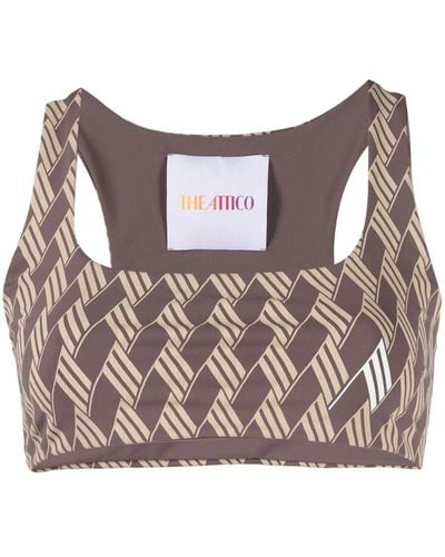The Attico Abstract-print Crop Top - Brown