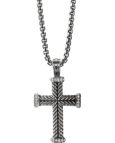 David Yurman Pendente Chevron Cross in argento sterling con diamanti - Metallizzato
