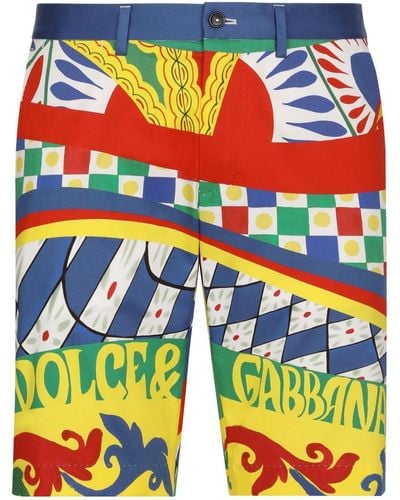 Dolce & Gabbana Carretto-print Stretch-cotton Shorts - Orange