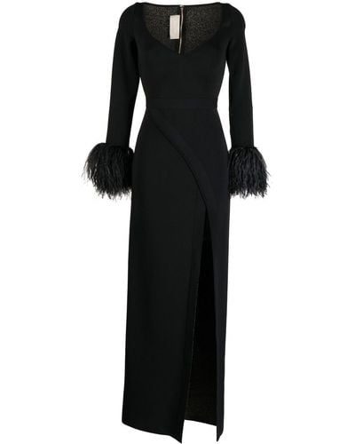 Elie Saab フェザーカフス ドレス - ブラック
