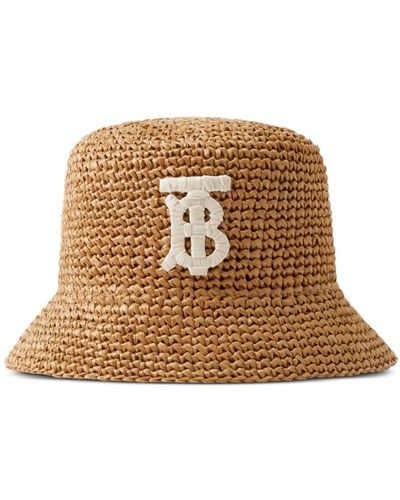Burberry Tb Monogram-patch Bucket Hat - Natural