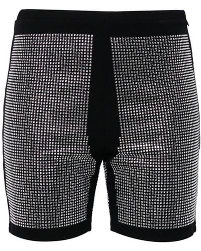 Pushbutton Rhinestone-embellished Mid-rise Shorts - Black