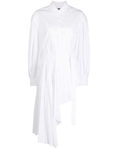 Juun.J Asymmetric Pleated Mini Shirtdress - White