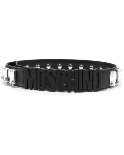 Moschino Logo-lettering Crystal-embellished Belt - Black