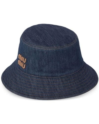 Miu Miu Logo-Embroidered Denim Bucket Hat - Blue
